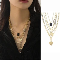 xiaoboacc 4pcs set gothic necklace for women punk grunge retro heart pendant multi layer choker chains jewelry 2021