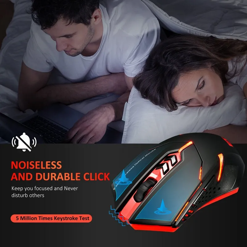 VicTsing Wireless Gaming Mouse 2400 DPI Ergonomic Grips 7 Buttons Breathing Backlit Unique Silent Click gamer Mice | Компьютеры и офис