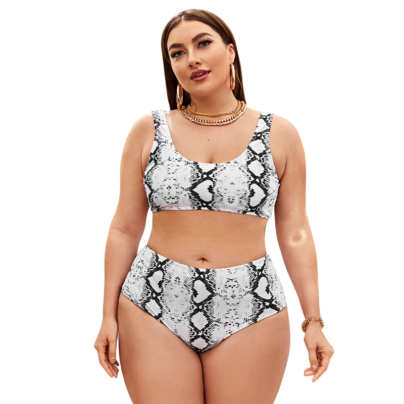 

Plus Size Swimsuits for Women Brazilian Print Two Piece Bathing Suits Sexy High Waisted Bikini Set Padded Beachwear 2021