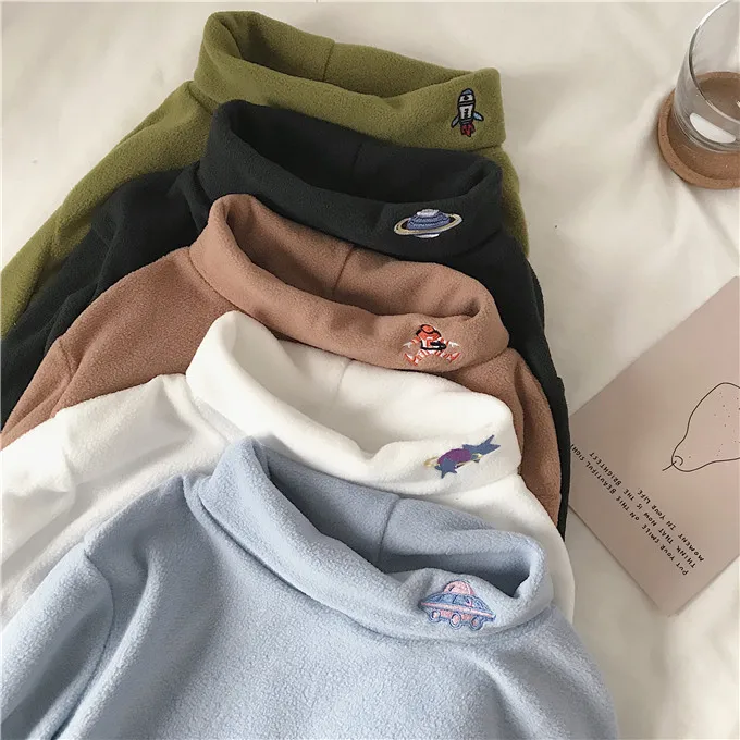 Новинка зимние модные женские футболки с вышивкой для колледжа воротником