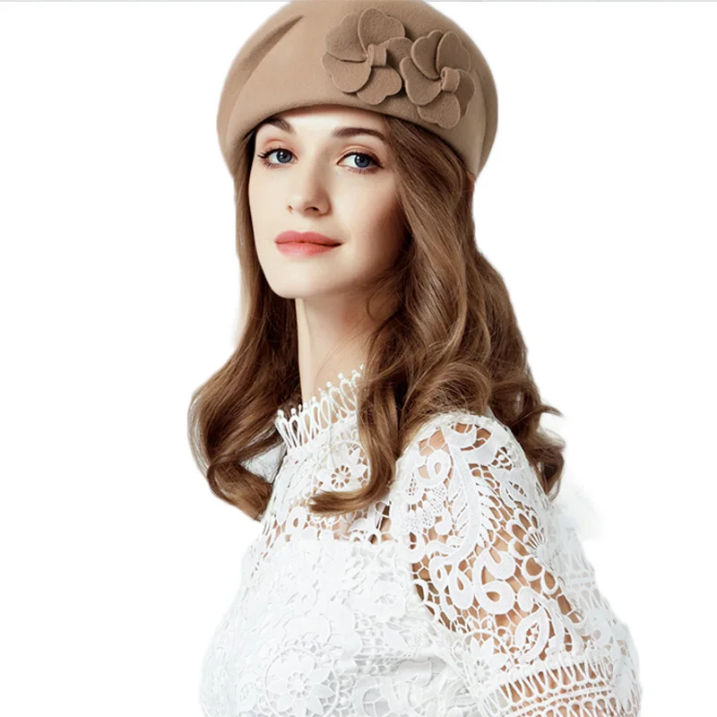 Женская винтажная фетровая шляпа из 100% шерсти с цветком|Женские фетровые шляпы| |