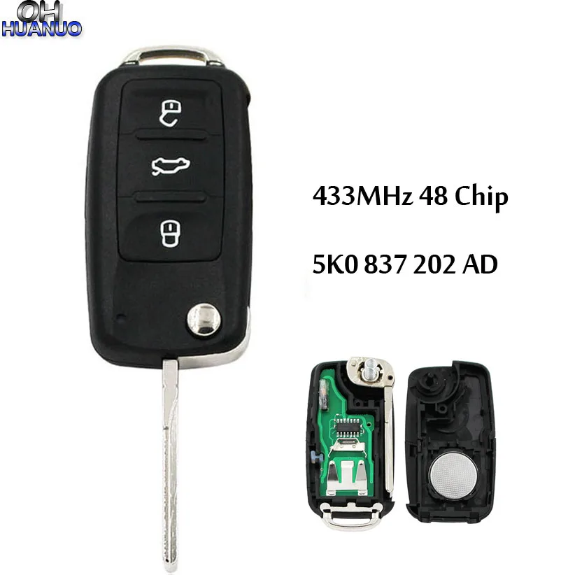 Новый складной Автомобильный ключ раскладушка с 3 кнопками для Volkswagen GOLF PASSAT Tiguan