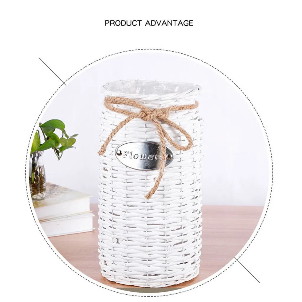 Плетеная плетеная корзина для хранения цветочных растений соломы горшки Ваза