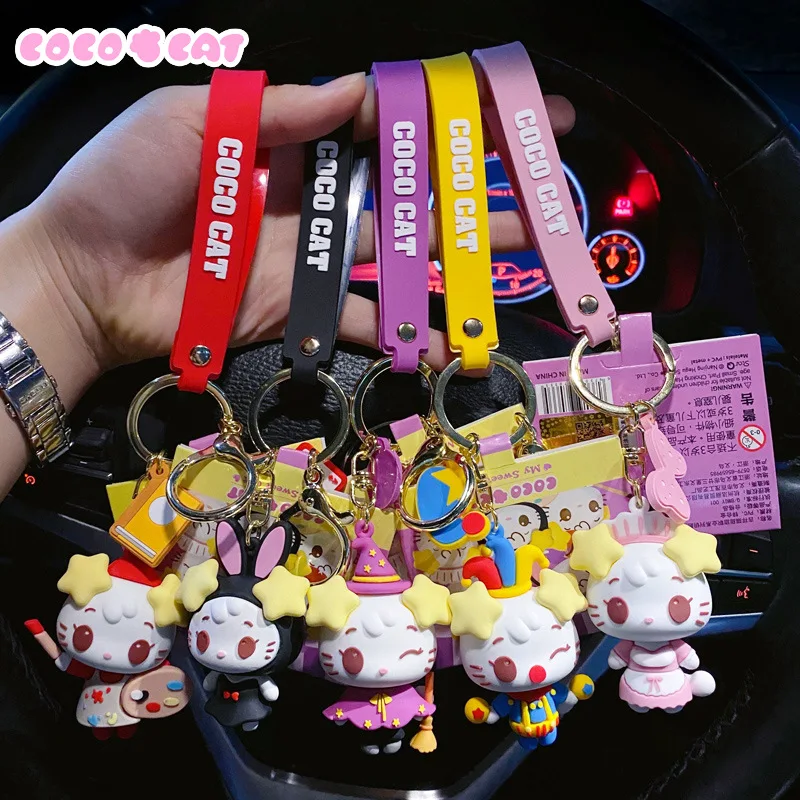 

Cartoon Cat Magician Keychain Cute Creative Woman Car Pendant Sweet Girl Bag Ornament Animal Key Chian Gift Car Keyring Jewelry