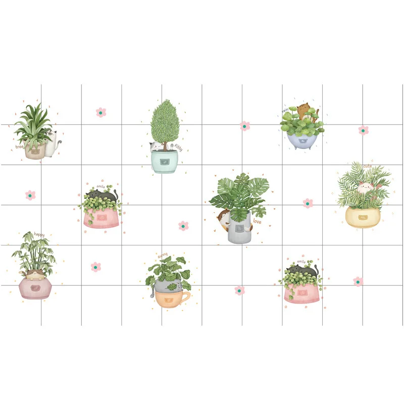 

Small Pink Flower Potted Kitchen Cabinet Wall Sticker Oil Fume Proof Sticker Renovation Sticker Stove High Temperature Moisture