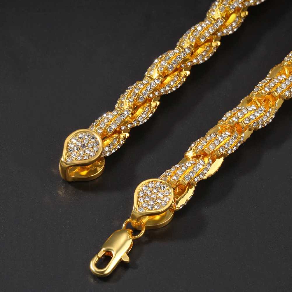Хип-хоп золотой тон для мужчин s Bling Iced Rope браслет покрытый высоким качеством женский мужской браслет-цепочка для вечерние подарки