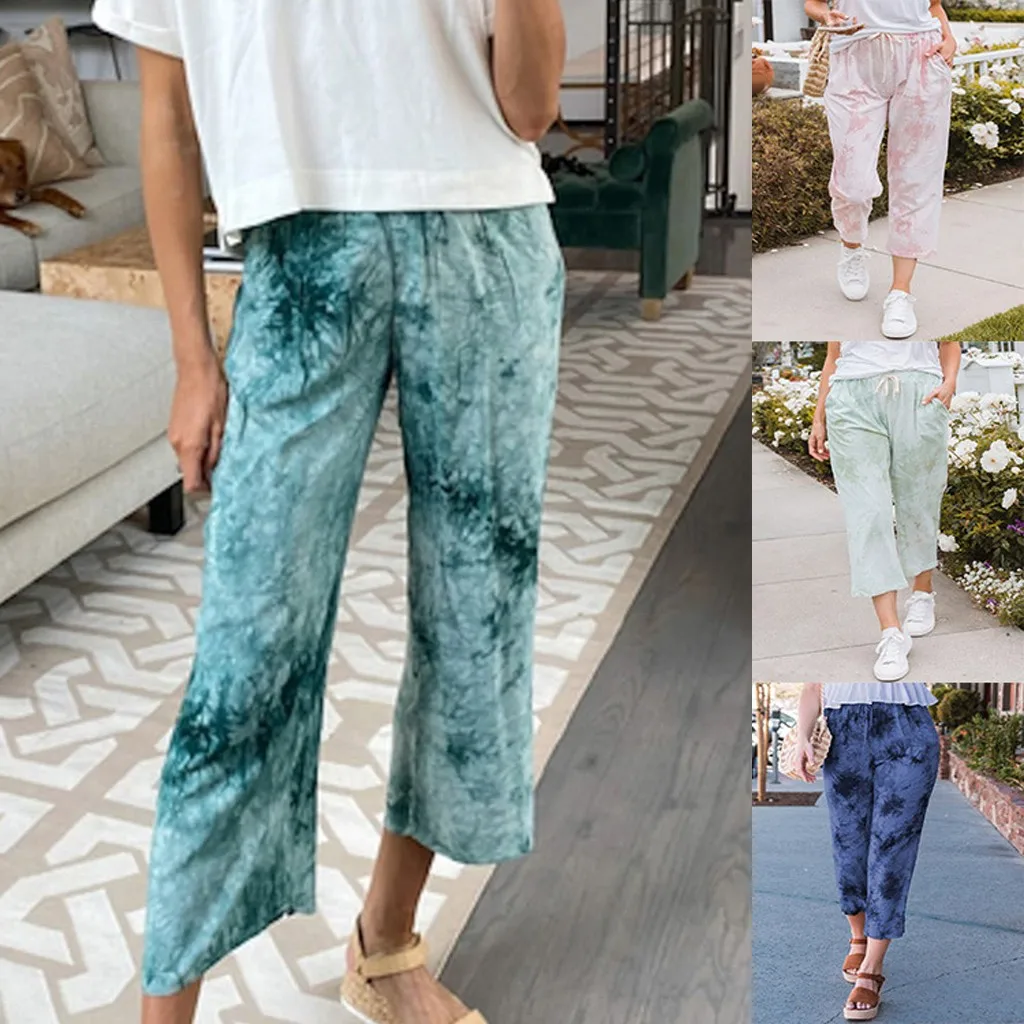 

Women's trousers casual gradient pockets are wide loose trousers women's printed elastic waist pocket casual pants 40*