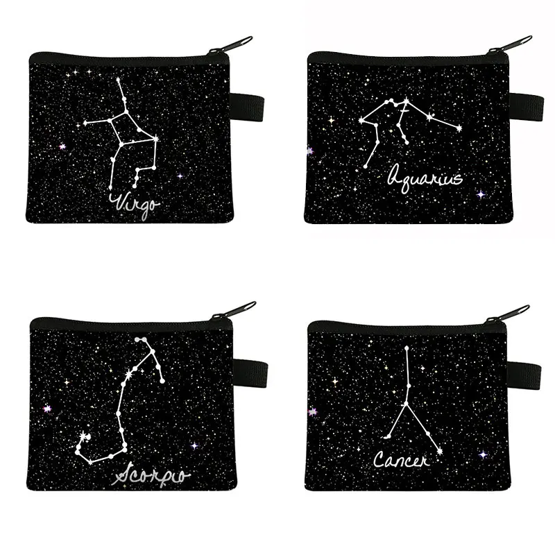 

Интересный Кошелек для монет с изображением двенадцати созвездий, женские сумки с держателем для поворотных ключей с изображением Зодиака, симпатичная мини-сумка для губной помады