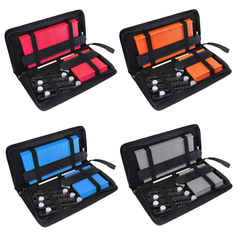 

5inch/10inch Contour Gauge Set with 6-Folding Ruler Metal Lock Shape Duplicator Tiling Laminate Tiles Template Profile HX6C