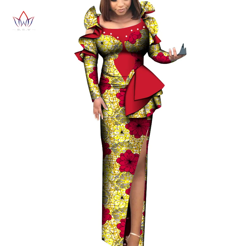 Bintarealwax Africa Large Sizes Dresses Dashiki Plus Size Ankara Clothes Newest Popular Patchwork Female Party Dress WY8932