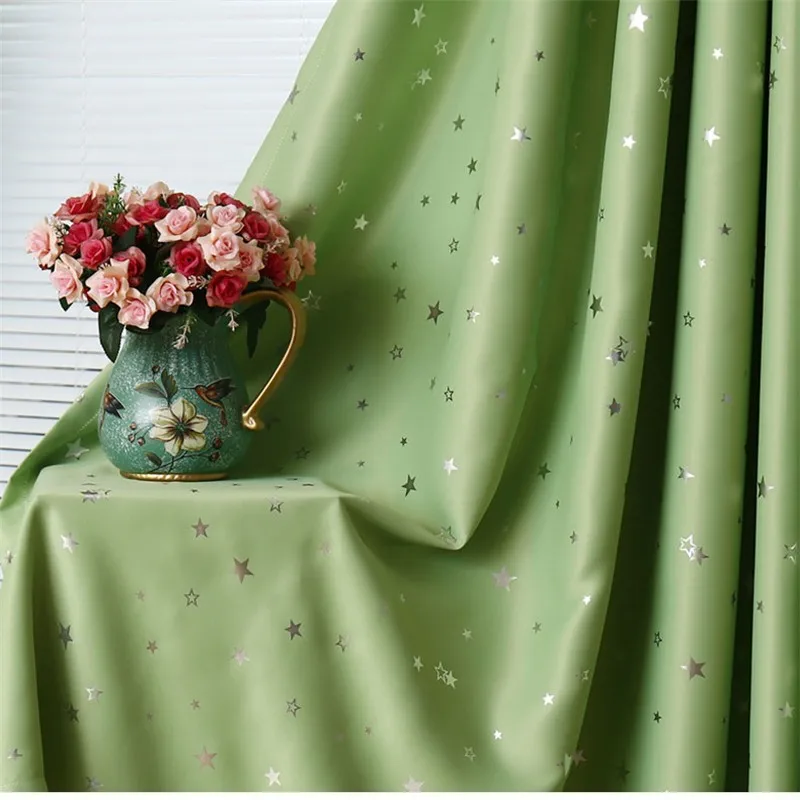 

Custom Made Princess Style Thicken Bronzing Star Hollow Curtains with Lace Tulle Fabric for Home Living Room Window Decoration