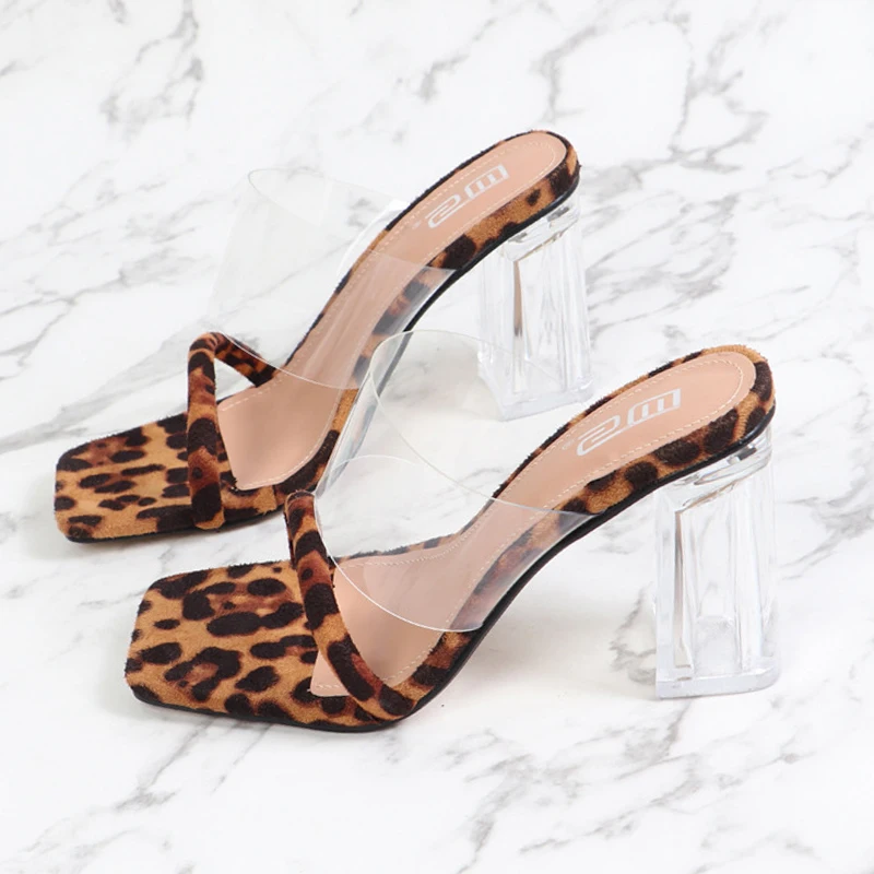 Big size Transparent PVC Sandals women Open Toe High Heels High heels Ladies sexy Black Leopard Clear Sandals Women Pumps 2021