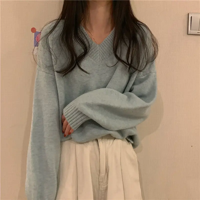 

Autumn Winter Soft Bottomed Sweater Women's 2021 New Korean V-neck Versatile Loose Sweater