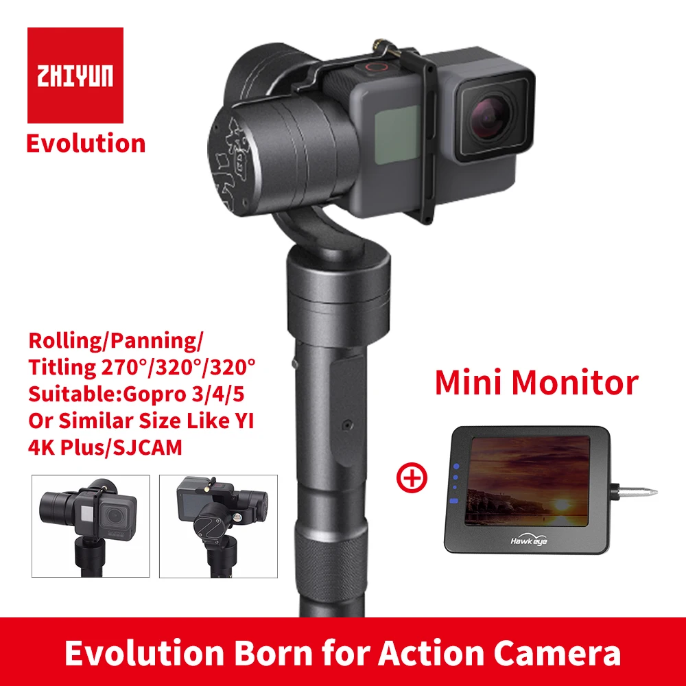 Zhiyun Z1 EVOLUTION 3-осевой и портативный монопод с шарнирным замком с бесщеточным двигателем 320 градусов перемещение ручной шарнирный стабилизатор для камеры GoPro для GoPro sjcam YI экшн-камер