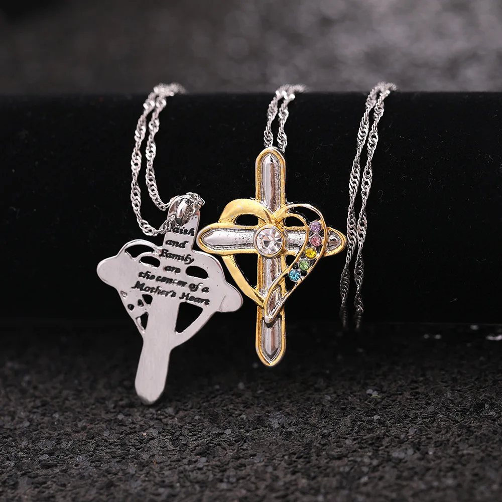 Креативный Крест Любовь красочный драгоценный камень кулон унисекс Золотое