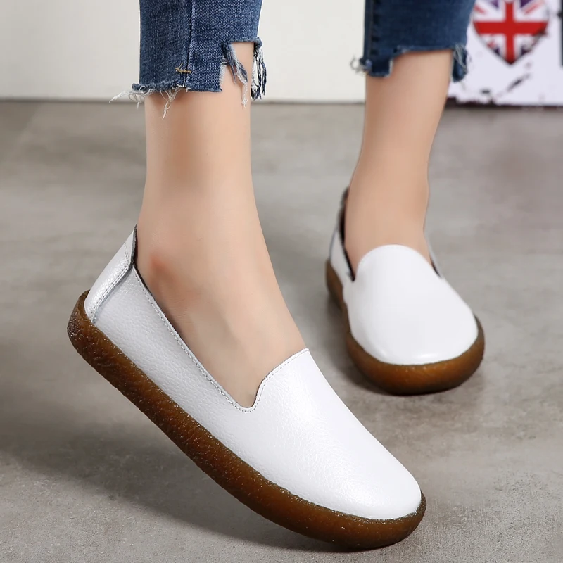 

Summer Genuine Flats Slip On Women's Loafers Female Plus Size 35-43