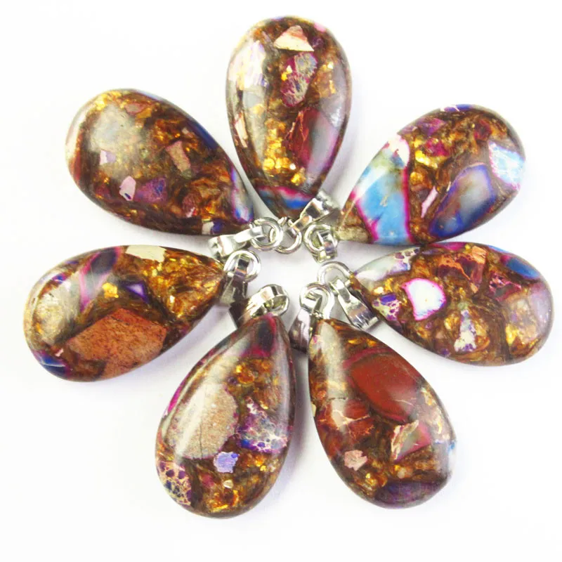 

15g 5Pcs Purple Sea Sediment Jaspers Gold Copper Bornite Teardrop Pendant 238SK Free Shipping Fashion Jewelry