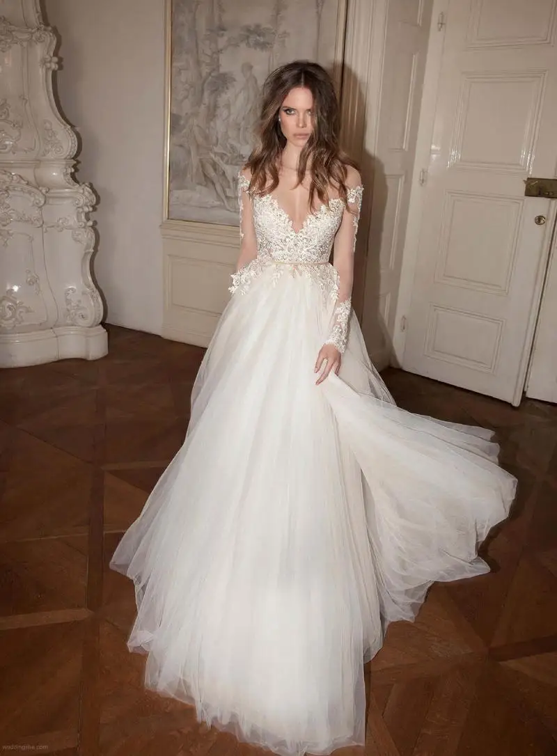 Свадебное платье с открытой спиной 2019 свадебное длинными рукавами Пляжное бохо