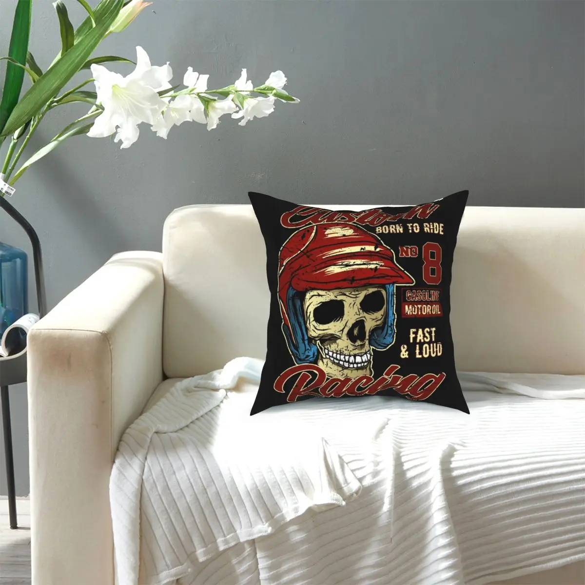 

American Style Motor Club Skull Print Pillowcase Cushion Cover Decoration New York Vintage Motorcycle Pillow Case Cover Home 18'