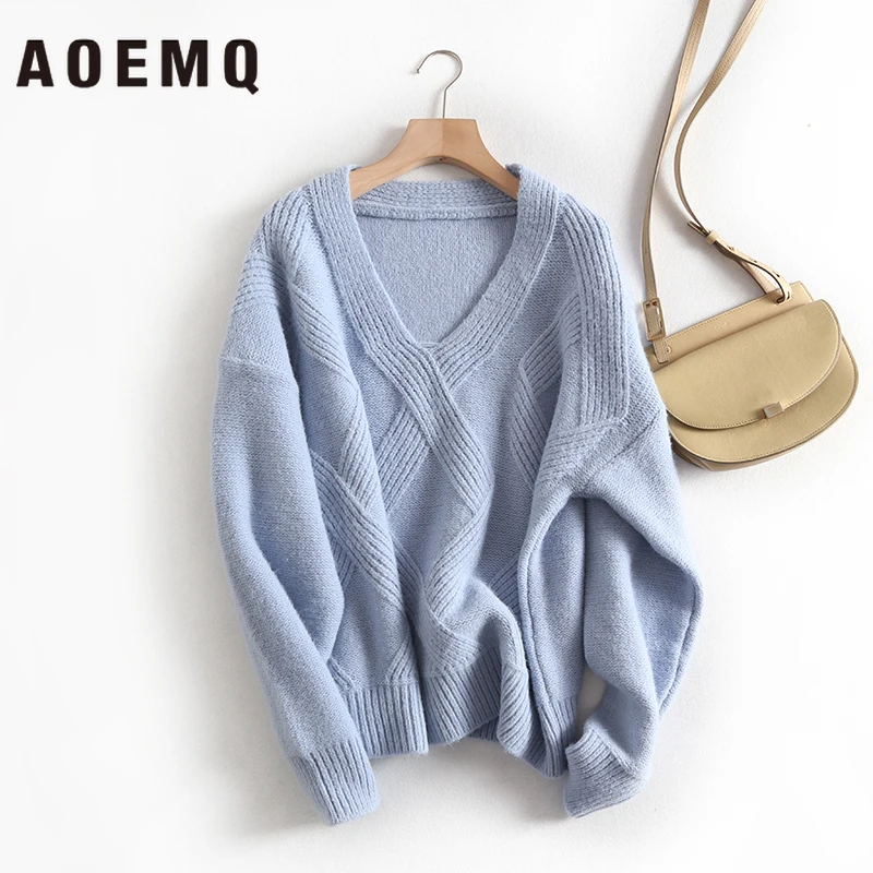 AOEMQ/Повседневные свитера 4 однотонных цветов Плотные зимние теплые с
