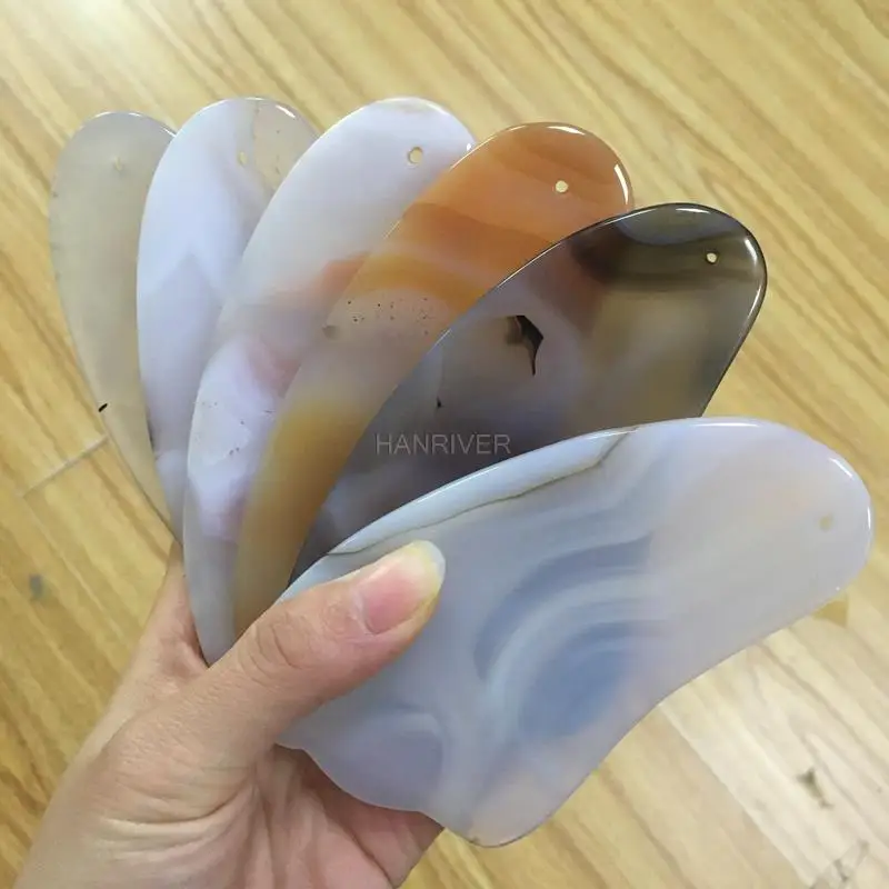 Agate Gouache Scraper Natural Jade Guasha Board Facial Eye Scraping Massage Stone Acupuncture Therapy Spa Health Care Gua Sha | Красота и