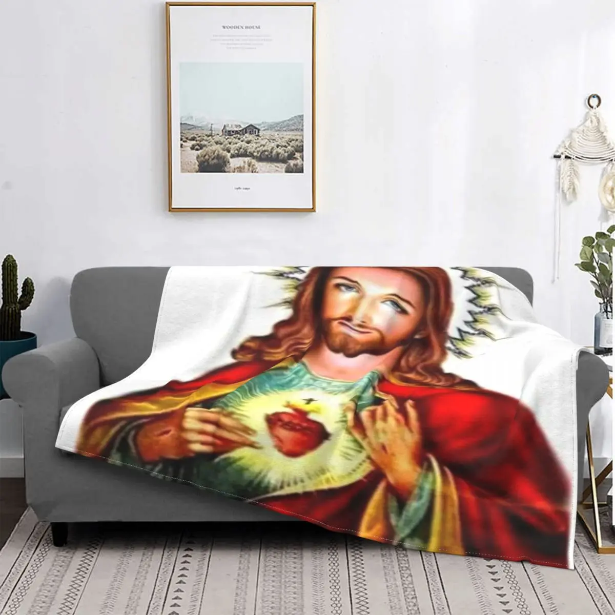 

Manta de Jesús del Sagrado Corazón, colcha para cama a cuadros, toalla de playa a cuadros, manta Kawaii, colcha, 220x240