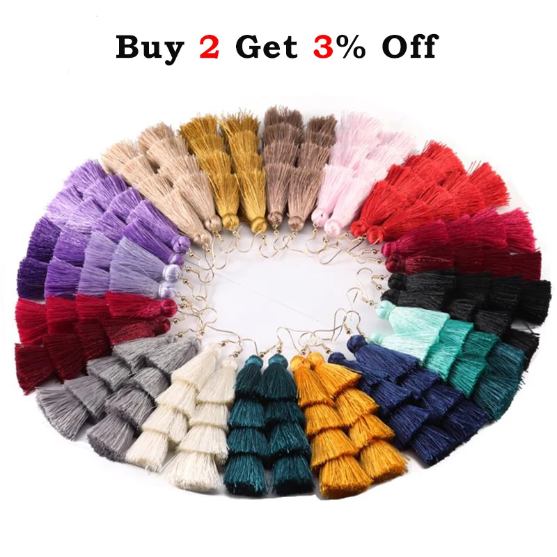 Новый 4 Слои в богемном стиле разноцветные массивные Серьги кисточки желтые