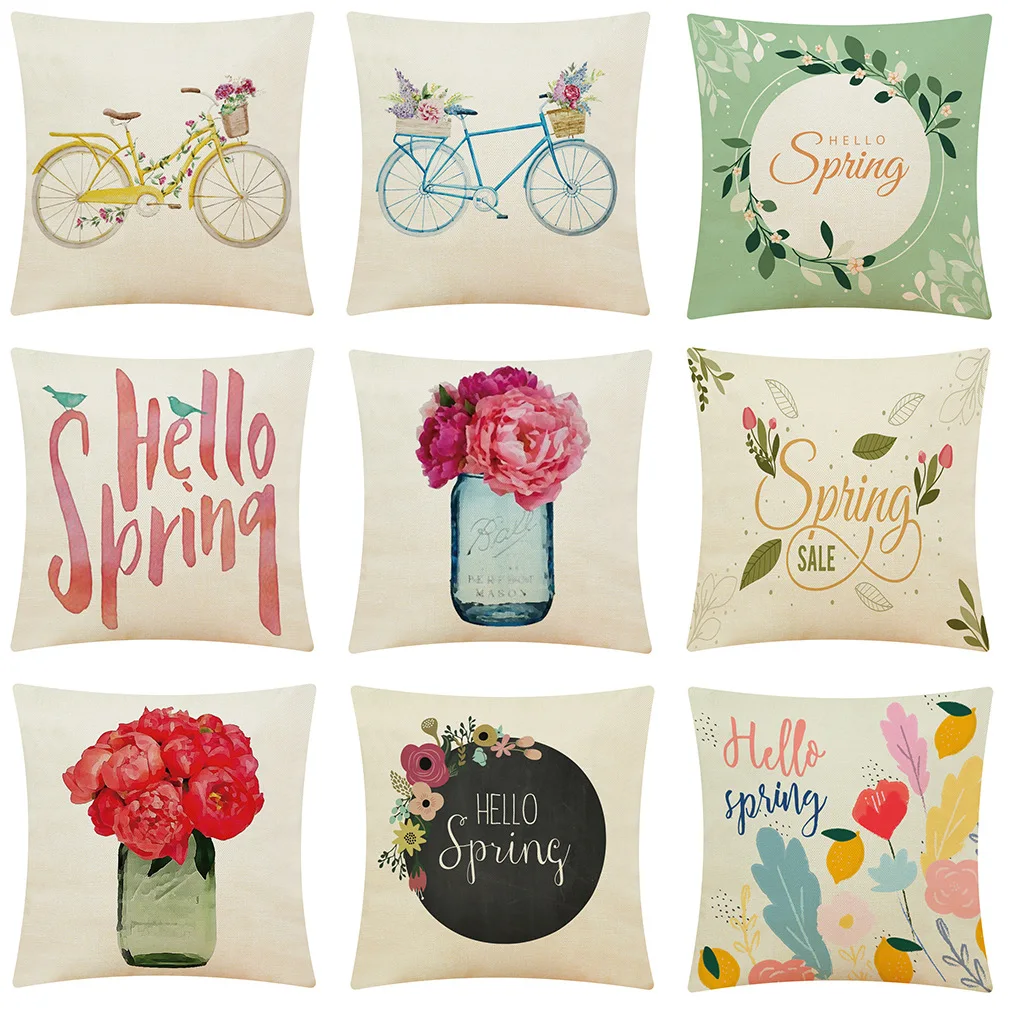 

Cushhion Cover Spring Series Linen Pillowcase Throw Pillow Dating Nature Decor Home Nordic Bicycle Flower High Quality