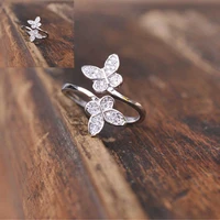 fashion micro setting zircon double butterfly ring silver color opening ring ring accessories