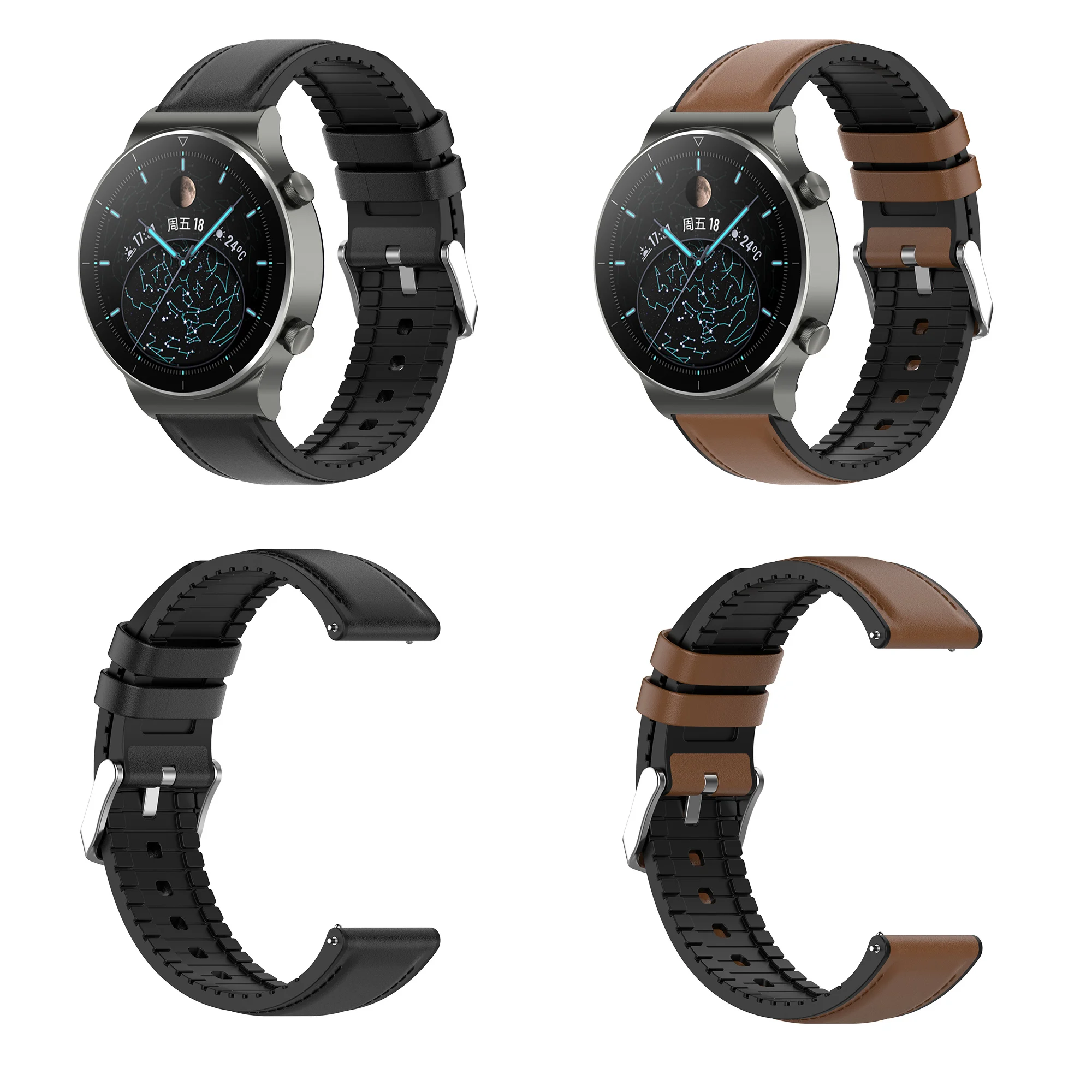 

20mm/22mm Silicone Leather Watch Strap Watch Band for Huawei Watch GT2/GT2e/GT2 Pro