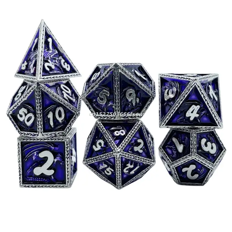 

7Pcs Various Shapes Different Number of Faces Educational Toys Digital Number Metal Dice with Box For Party Family Games