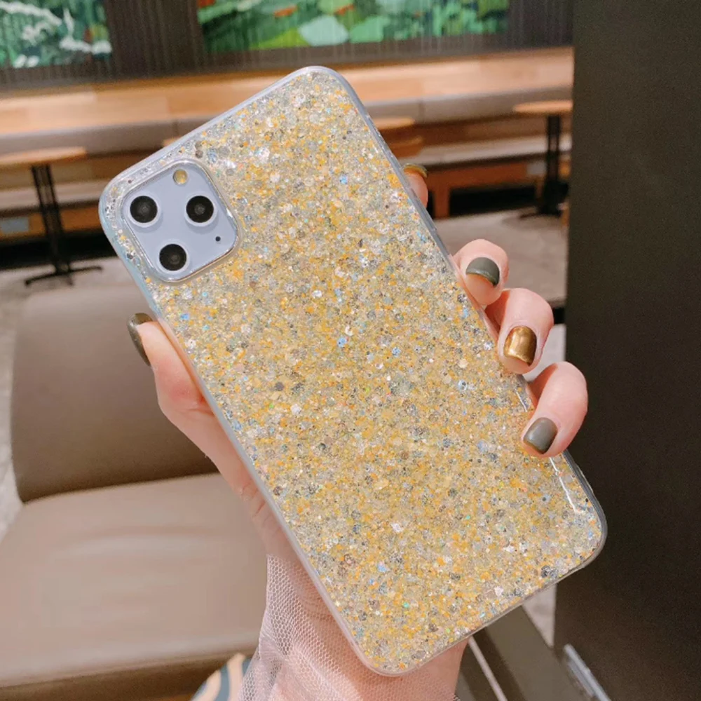 

1 Pcs Beautiful Durable Glitter Phone Case Phone Cases Soft TPU Silicone Solid Shiny Back Cover For iPhone