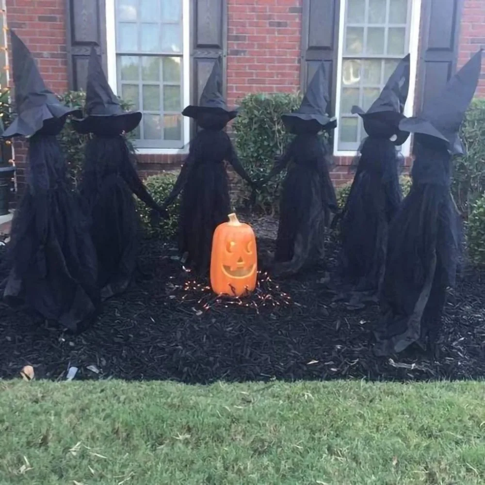 Light-Up Witches with Stakes Halloween Decorations Outdoor Holding Hands Screaming Sound Activated Sensor Decor Dropship | Дом и сад