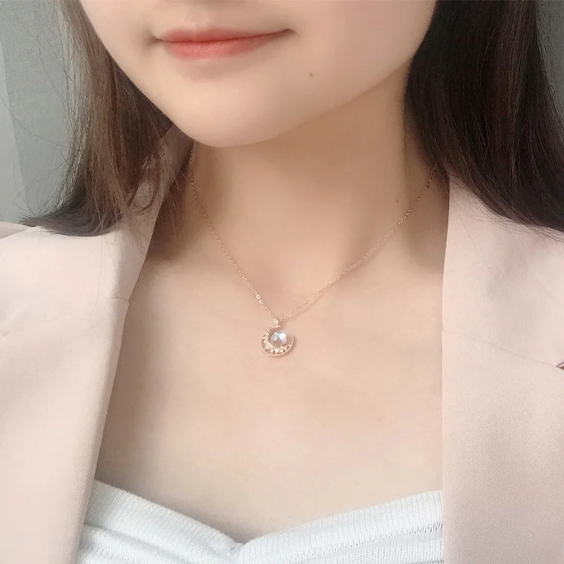 

Женское серебряное ожерелье S925, креативная цепочка до ключиц с кулоном в виде Луны, звезды, рассвета, лунного камня