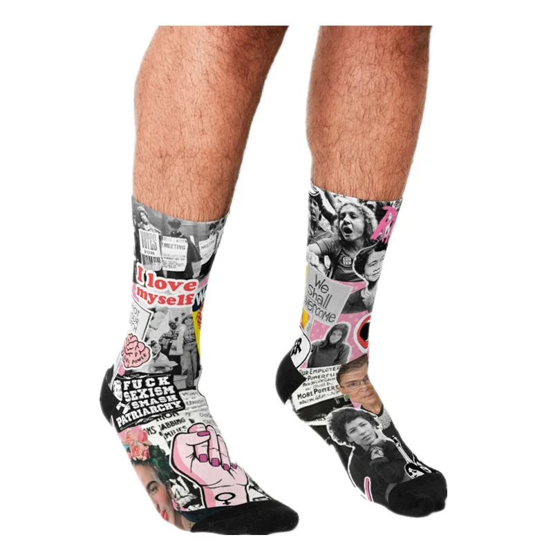 

Fashion Men Funny Socks harajuku Feminism collage Happy hip hop Unisex Man Socks art Novelty Winter Casual Feminist Socks