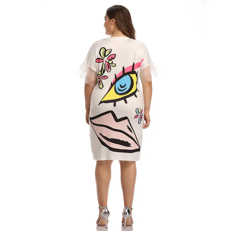 

2019 Summer Dress Hot Big Size Women's Butterfly Sleeve Sweet Beauty Printed Short Sleeve Round Neck Dress Women's Clothing