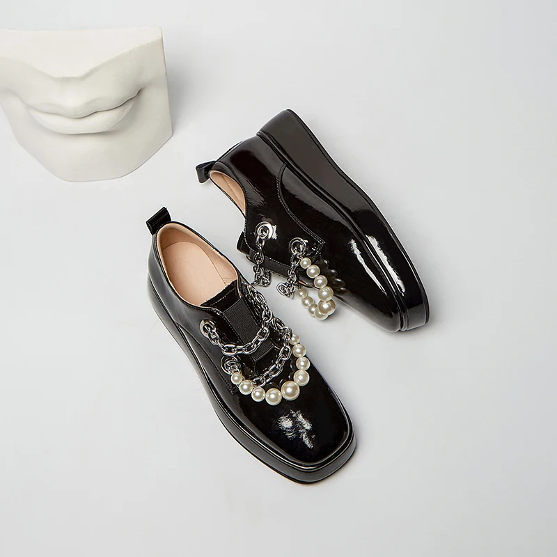 

2021 Spring Platform Shoes Woman Metal Secoration Genuine Leather Chunky Heels Pumps For Women Working Basic Women Shoes