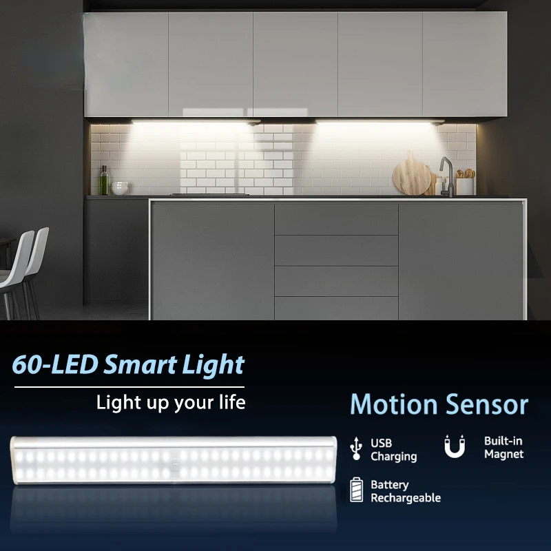 244060 leds pir led motion sensor light usb rechargeable led under cabinet night light for kitchen closet wardrobe stairs free global shipping