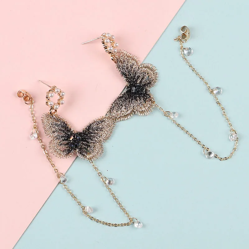 Японские и корейские сетчатые красные Винтажные серьги-бабочки с вышивкой