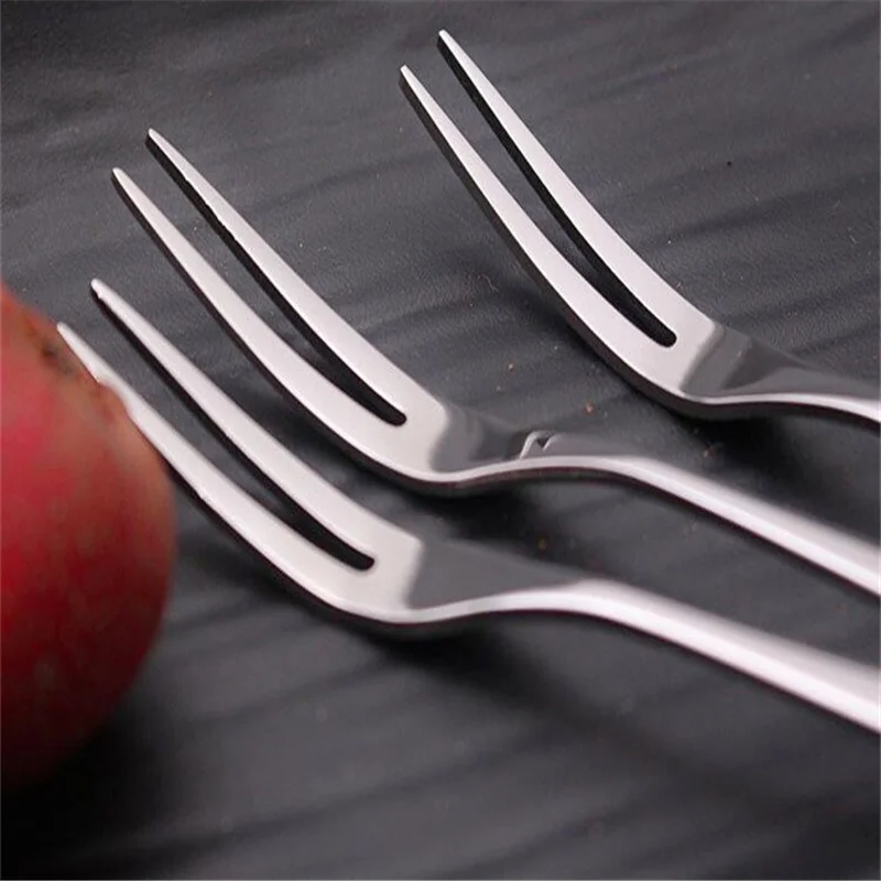 

6/12PCS Stainless Steel Two-tine Fork Fruit Fork Set Tableware Multiple Use Snack Cake Dessert Forks Home Flatware