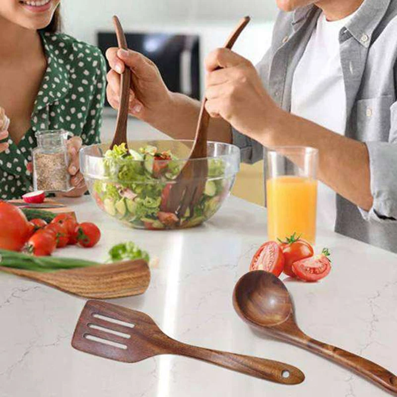 

Wooden Kitchen Cooking Utensils,10 Pcs Wooden Spoons and Spatula for Cooking Spoons and Spatula,Home Use and Kitchen