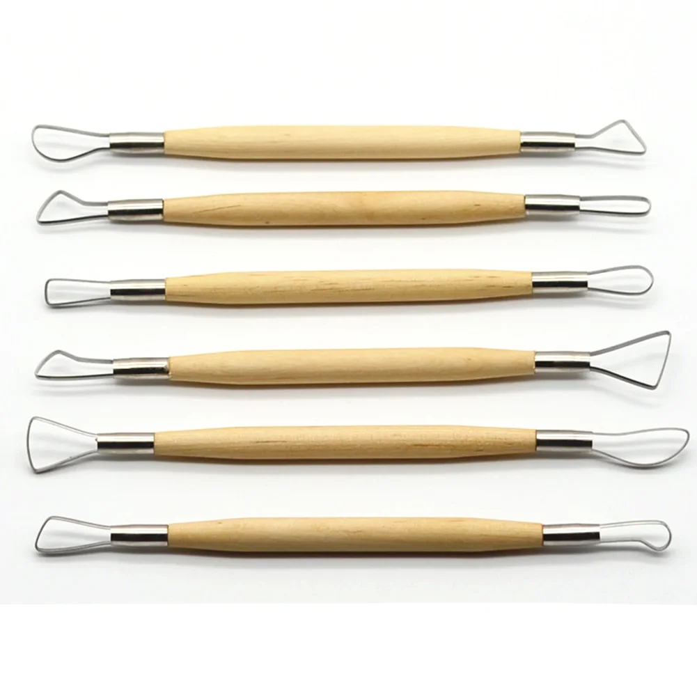 6 шт. прочные деревянные ручки глиняные инструменты из нержавеющей стали шпатель