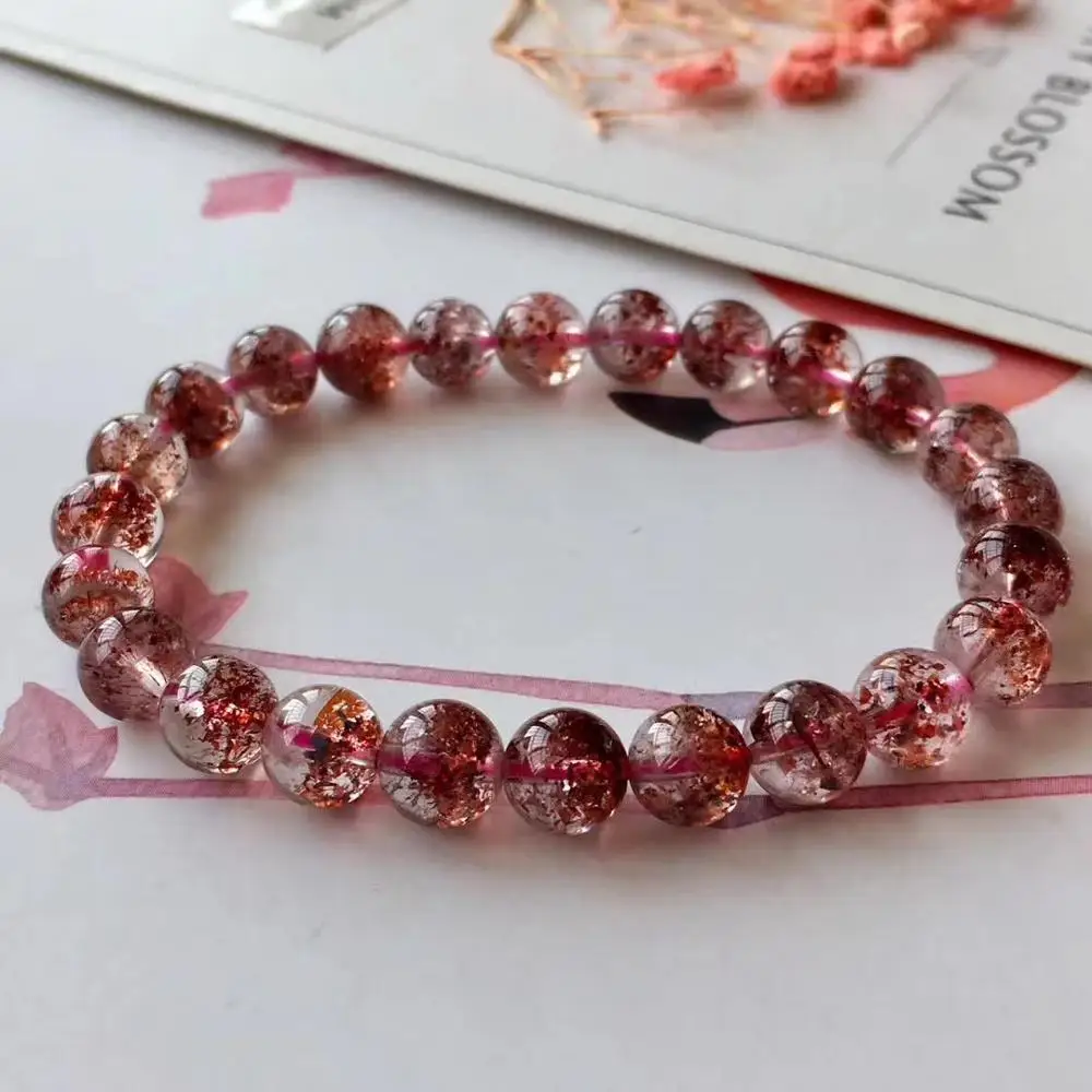 

7,8 мм натуральный Lepidocrocite кварцевый кристалл для женщин красный супер 7 прозрачные круглые бусины браслет стрейч драгоценный камень AAAAA подл...