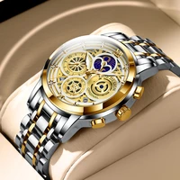 lige 2021 mens watches stainless steel quartz watch man brand luxury moon phase wristwatches waterproof men chronograph relogios