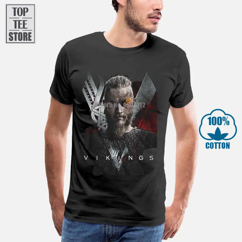 Официальный Vikings Футболка мужская Ragnar Lothbrok история ТВ Шоу Черный в Sm 4Xl|t shirt men|vikings