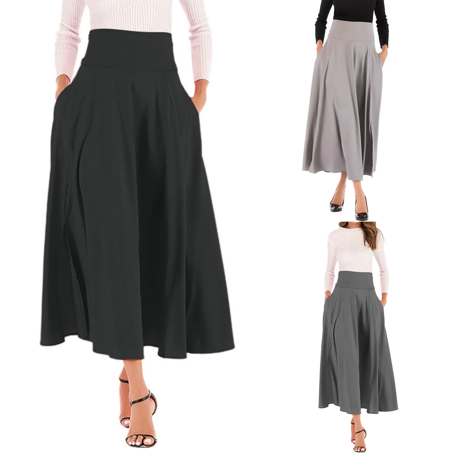 

Юбка женская плиссированная длинная, однотонная элегантная Макси-юбка А-силуэта с завышенной талией и разрезом, одежда с поясом, лето S-2X