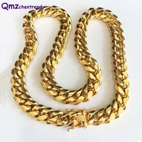 luxury 14mm mens stainless steel gold miami curb cuban chain hip hop necklace boys fashion link dragon casting clasp jewelry