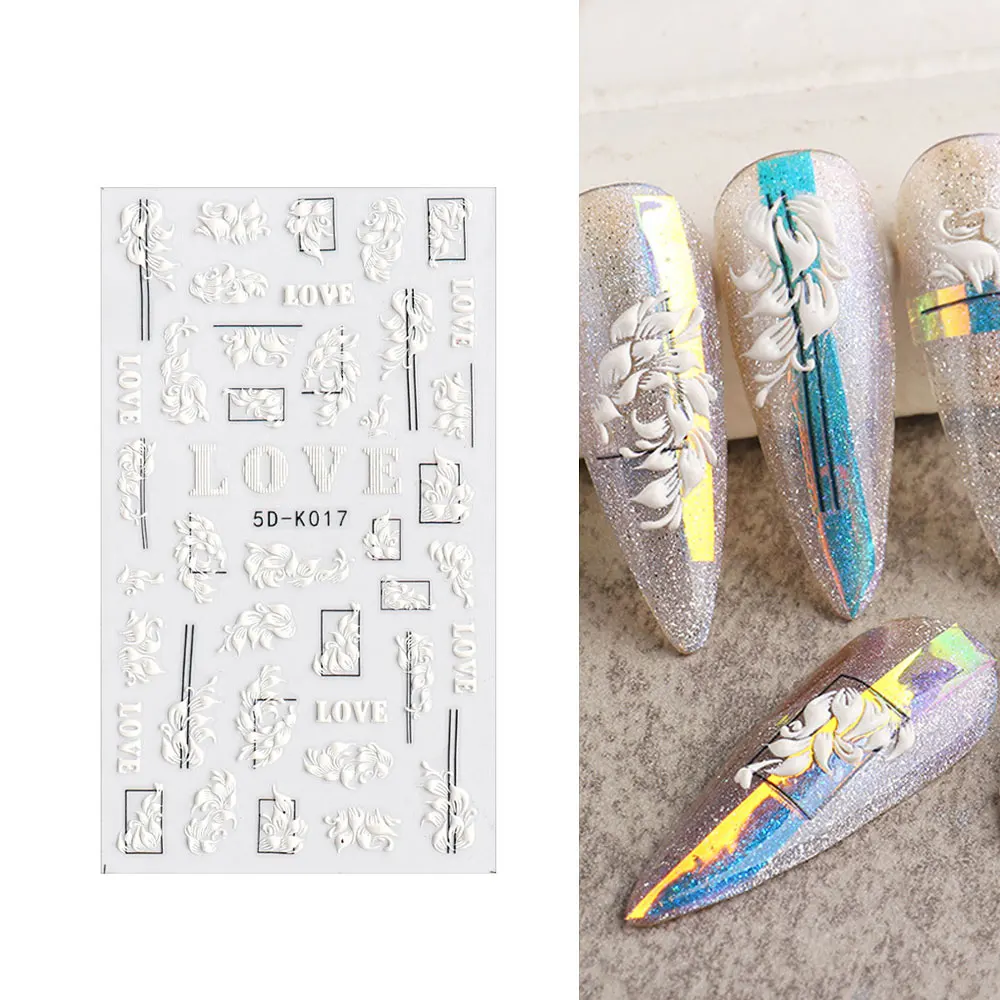 

Acrylic Engraved Nail Sticker White Embossed Flower Sliders Nail Art Decorations Lace Wedding Design All For Manicure