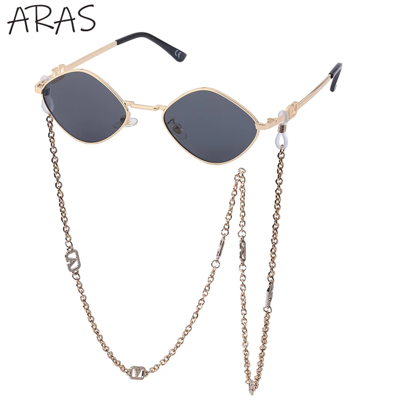 Модные маленькие квадратные солнцезащитные очки с цепочкой для женщин 2021