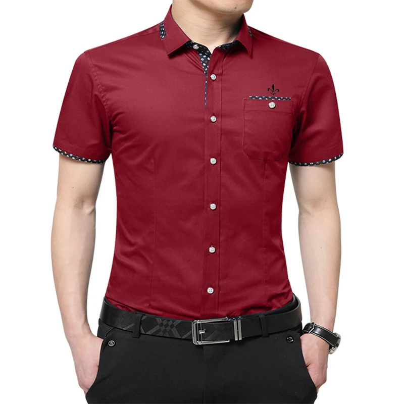 Модная блузка с принтом Camisa Social Masculina Dudalina, короткий рукав, приталенная рубашка, Мужская одежда, вышивка, белая, мужская, холодная - Цвет: DCZ2309-RED